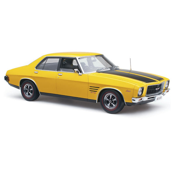1:18 scale Holden HQ Monaro GTS Sedan Chrome Yellow with Black Stripes (350ci Engine)