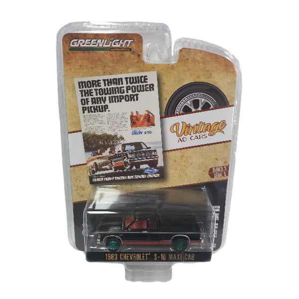 1:64 scale 1983 Chevrolet S-10 Maxi Cab Vintage Ad Cars Green Machine