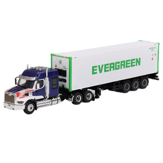 1:64 scale Western Star 49X Blue w/ 40' Reefer Container "EVERGREEN"
