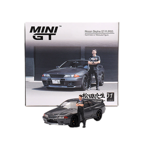 1:64 scale Nissan Skyline GT-R (R32) Gunmetal with Tsugio Matsuda Figure