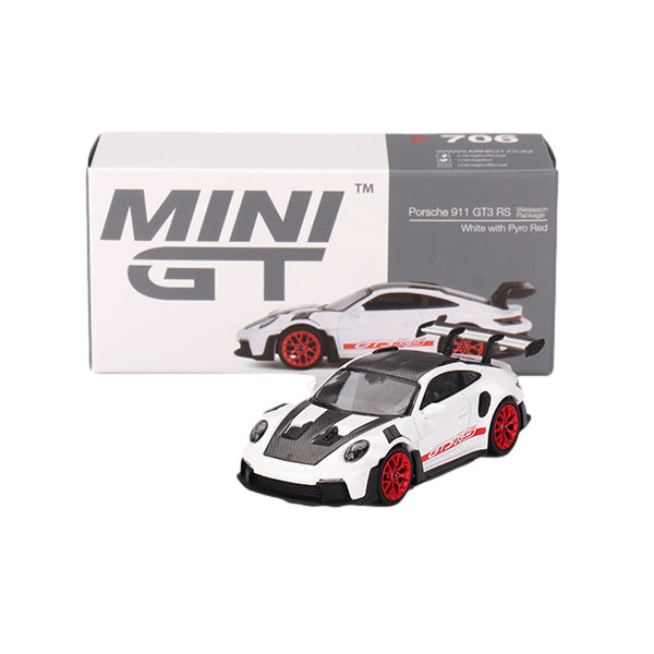 1:64 scale Porsche 911 (992) GT3 RS Weissach Package White with Pyro Red