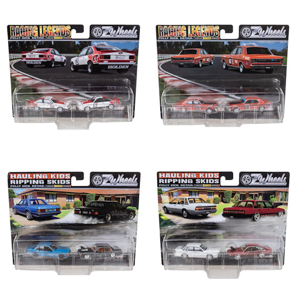 1:64 scale OzWheels Hauling Kids Ripping Skids and Racing Legends Set of 4 Twin Sets