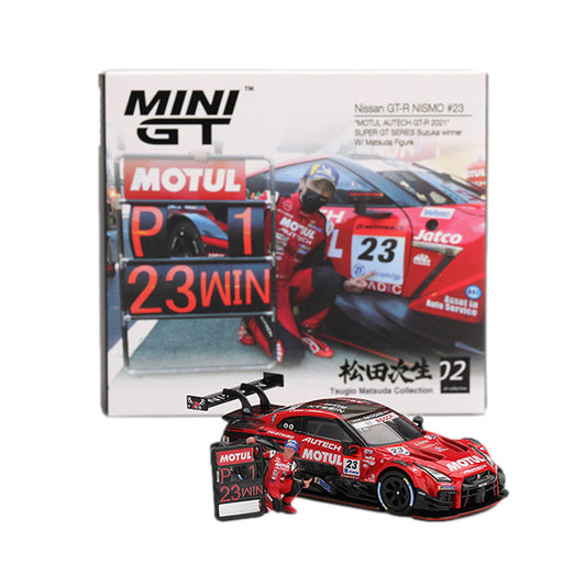 1:64 scale Tsugio Matsuda #23 Motul Autech Nissan GT-R NISMO 2021 Super GT Series Suzuka winner with figurine