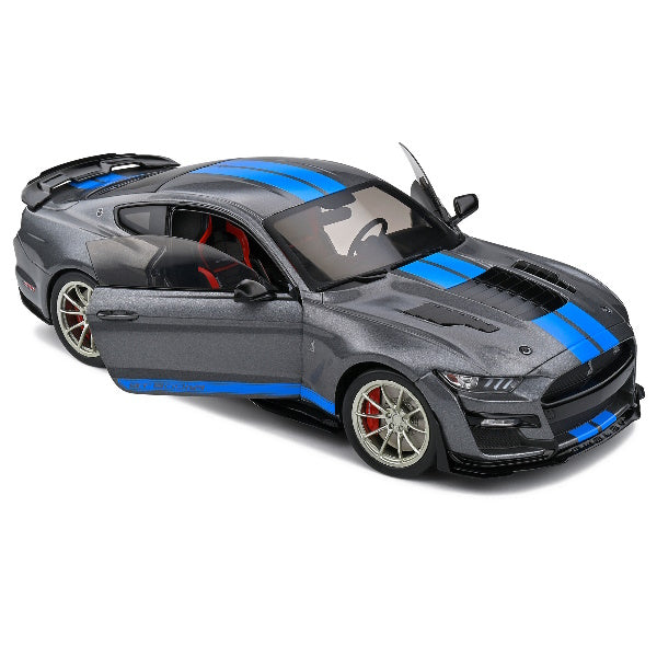 1:18 scale 2022 Ford Shelby GT500 KR Silver with Blue Stripes
